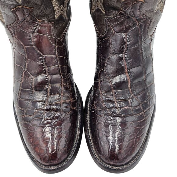 Bias Cut Alligator Cowboy Boots Vintage Exotic Custom 7.5D Brown Gator Western - Picture 14 of 16